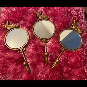 🔥3/$15! Set of 3 rabbit mirrored wall hooks. New out of box! Super cute!